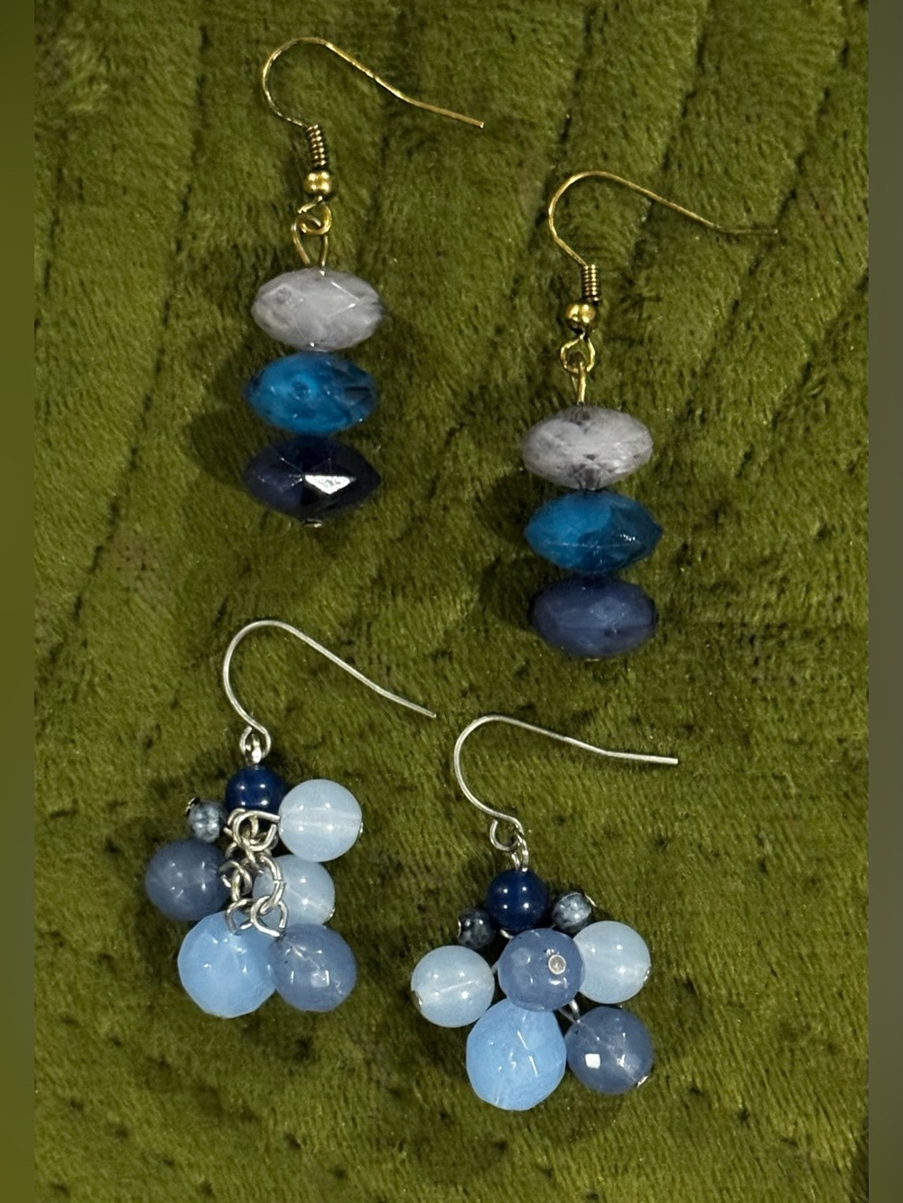 2 Pair Handcrafted Blue Beaded Dangle Earrings